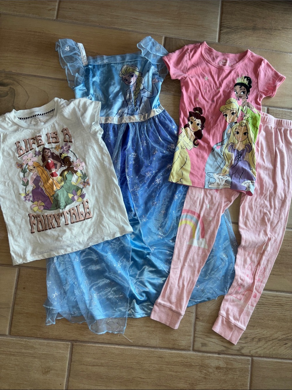 Disney Girls Pajama Set - Blue Elsa Gown & Pink Princess pajamas and top - 7/8